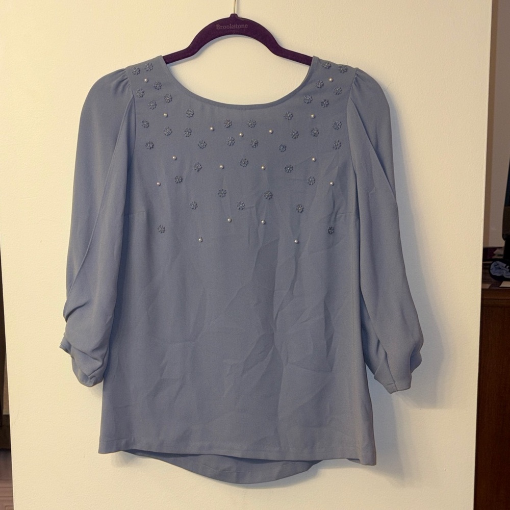 LC Lauren Conrad Light Blue Blouse with Embellishments